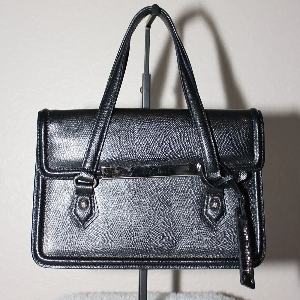 Cromia Women's Small Structured Italian Handbag Black Leather Retro Vibes